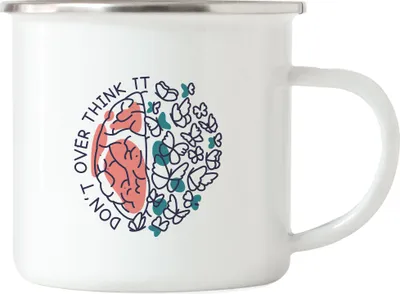 Produktbild von Don't Overthink Emaille Tasse Spruch Mental Health Selbstbewusstsein Gehirn Positiv-Denken