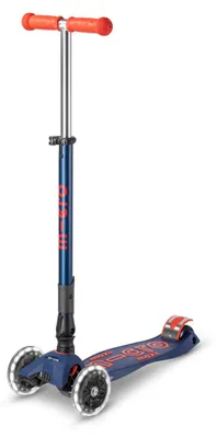 Produktbild von Micro Kinderroller Maxi Deluxe klappbar LED navy blau - Scooter mit LED Rädern