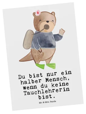 Produktbild von Mr. & Mrs. Panda Postkarte Tauchlehrerin Herz - Weiß - Geschenk, kunstkarte, Ansichtskarte, Postkarten, Grußkarte, Ansichtskarten