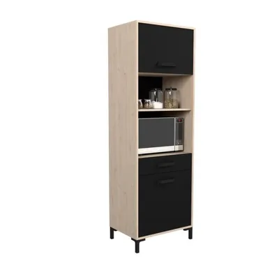 Image de Buffet de cuisine 60 cm - 2 portes - 60 x 43 x 185 cm - Chêne et noir