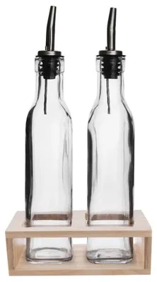 Image de Bouteilles en verre pour huile et vinaigre avec bec verseur - 2 x 300 ml - Avec support - Lot de 3