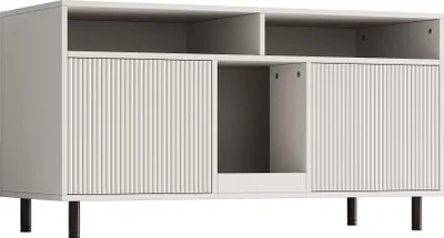 Produktbild von Flieks Sideboard Kommode mit offenen Fächern und Bereich für Katzentoilette, Katzenstreuwanne-Schrank Haustierschrank mit Sandauffangmatte, Weiß