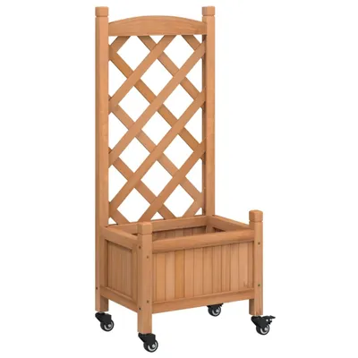 Produktbild von vidaXL Pflanzkübel mit Rankgitter und Rollen Braun Massivholz Tanne