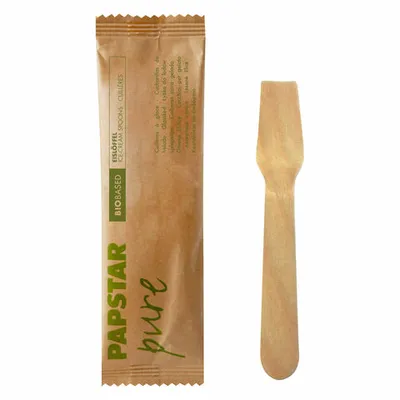 Produktbild von 250x PAPSTAR Eislöffel aus Holz 9,4 cm einzeln verpackt in Papierbeutel