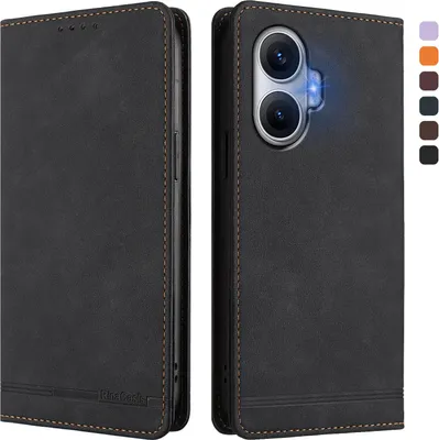 Image de Etui pour Xiaomi Poco F7/Redmi Turbo 4 Pro, étui rétro en cuirPolyuréthaneavec support et fentes pour cartes de crédit Noir