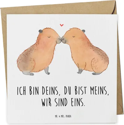 Produktbild von Mr. & Mrs. Panda Grußkarte Capybara Liebe - Weiß - Geschenk, anlasskarte, Herzlich, Glückwunschkarte, Liebesspruch, Valentinstag, faltkarte, Klappkarte, Lustige Sprüche