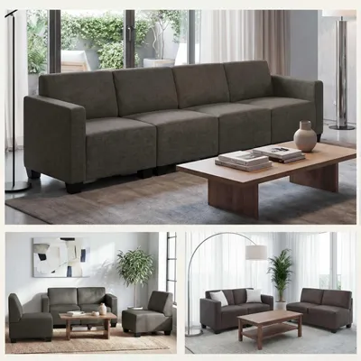 Produktbild von Modular 4-Sitzer Sofa Couch Moncalieri, Stoff/Textil  braun