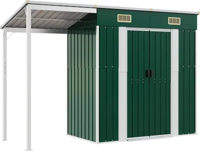 Image de vidaXL Abri de jardin avec toit traînant vert 277x107x181 cm Acier