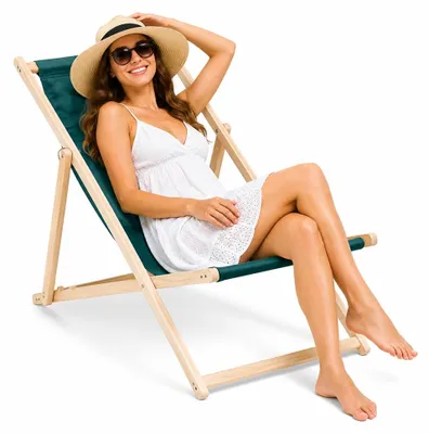 Produktbild von Mucola Strandstuhl klappbar Strandliege Holz Liegestuhl Gartenliege Sonnenliege Faltliege - Grün