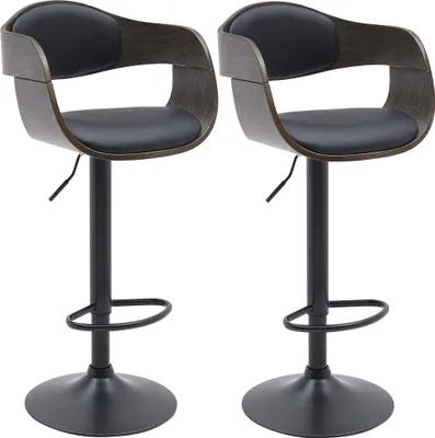 Produktbild von CLP 2er Set Barhocker Kingston höhenverstellbar drehbar mit schwarzem Metallgestell schwarz/grau Material Kunstleder