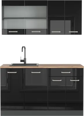 Produktbild von Vicco Singleküche R-Line, 140 cm ohne Arbeitsplatte, Schwarz Hochglanz/Anthrazit