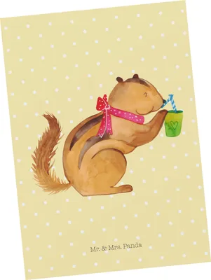 Produktbild von Mr. & Mrs. Panda Postkarte Eichhörnchen Smoothie - Gelb Pastell - Geschenk, Streifenhörnchen, Grußkarte, Abnehmen, Lustige Sprüche, Diät, Postkarten, Ansichtskarten