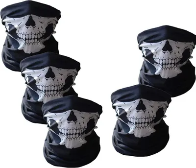 Produktbild von Skull Face Tube Mask 5 Stück, Mikrofaser-Polyester, Winddicht Für Motorrad Radfahren Skifahren Halloween