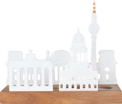 Produktbild von äder Lichtobjekt Stadtsilhouette Berlin Teelichthalter Porzellan Akazienholz