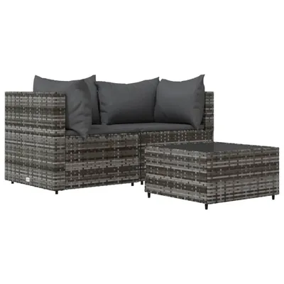 Produktbild von vidaXL 3-tlg. Garten-Lounge-Set mit Kissen Grau Poly Rattan