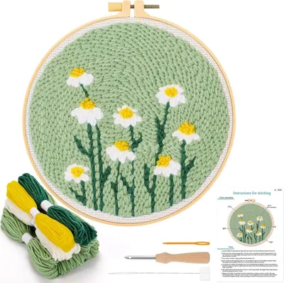 Produktbild von Punch Needle Stickerei Set für Anfänger, Blumen und Pflanzen Stanznadel Stickerei Starter Kit, Starter Stanznadelstoff Muster Set | Für Basteln, Handarbeit, DIY Heimdekoration