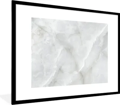 Produktbild von MuchoWow® Gerahmtes Poster Marmor - Weiß - Muster - Stein - Marmoroptik 80x60 cm - Poster mit Schwarzem Bilderrahmen Wandposter Rahmen Foto Bilder - Schlafzimmer-Dekorationen - Fotoposter