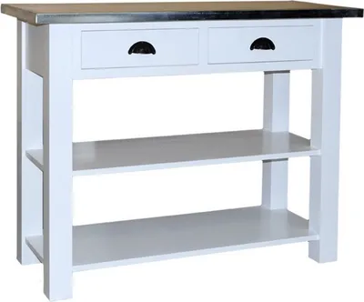 Produktbild von Casa Padrino Landhausstil Konsole mit 2 Schubladen Weiß / Silber 110 x 45 x H. 89 cm - Konsolentisch mit verzinkter Platte