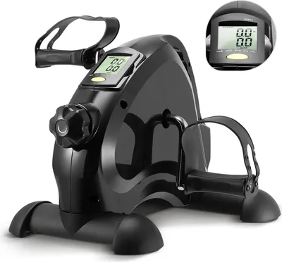 Image de Mini vélo d'appartement - Pédalier pour sous le bureau - Résistance magnétique réglable - Écran LCD - Appareil d'entraînement pour les bras et les jambes - Noir