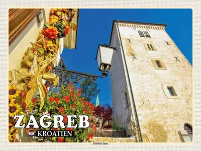 Obrázok produktu pre vianmo Drevený nápis 30x40 cm Zagreb Kroatien Lotrscak Turm Wachturm