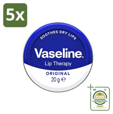 Image de 5 x Vaseline Original, baume à lèvres thérapeutique, 20 g - Lot de 5 pièces
