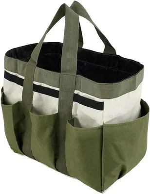 Immagine prodotto di Borsa per attrezzi da giardino di alta qualità - Organizzatore per attrezzi - Con 8 scomparti - Tessuto Oxford poliestere resistente all'usura - 37x18x30 cm - Verde
