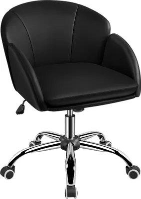 A black office chair with a chrome base and wheels, shown from a front-side angle against a white background.