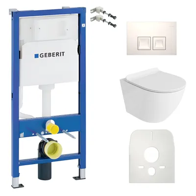Produktbild von DOMINO  Geberit Duofix Basic Vorwandelement + Wand-WC Tiefspül Sofi Slim Becken Weiß Spülrandlos + Weiss Bedienplatte Delta 25 für Doppelspülung | Set