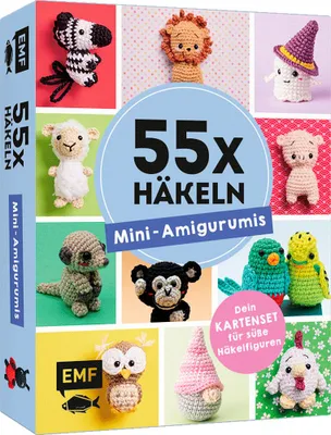 Produktbild von 55 x häkeln - Mini-Amigurumis: Dein Kartenset von Wellensittich bis Wichtel