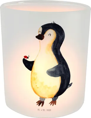 Produktbild von Mr. & Mrs. Panda Teelichthalter Pinguin Marienkäfer - Transparent - Geschenk, Glas, Glaslaterne, Liebe, Glück, Kleine Wunder, Aufmerksam, Windlicht, Kerzenhalter