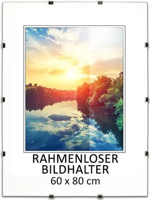 Produktbild von MG Design Rahmenloser Bilderrahmen, Cliprahmen 60 x 80 cm - mit Clips, Acrylglas, HDF-Platte - zum vertikalen oder horizontalen Aufhängen/Aufstellen