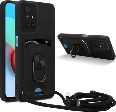 Obrázek produktu pro Cadorabo řetízek na mobilní telefon s funkcí stojánku pro Xiaomi RedMi 10 4G v ČERNÉ barvě - silikonové ochranné pouzdro s nastavitelným páskem na šňůru