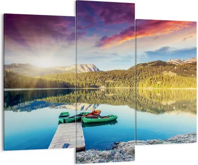 Produktbild von Bild auf Leinwand - Leinwandbild - See Berge Wasser - 130x100cm - Wand Bild - Wanddeko - Leinwanddruck - Bilder - Kunstdruck - Wanddekoration - Leinwand bilder - Wandkunst - CB130x100-3595