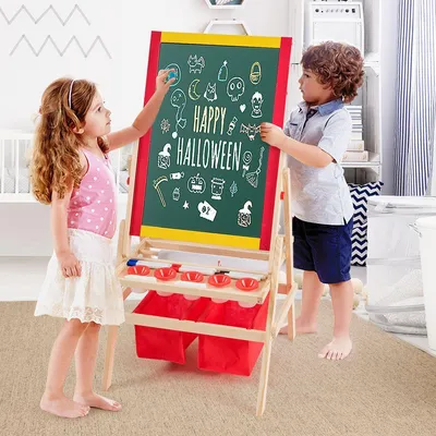 Immagine prodotto di Cavalletto per bambini 3 in 1 Lavagna per bambini Lavagna bianca e lavagna bifacciale 52,5x51,5x106,5 cm