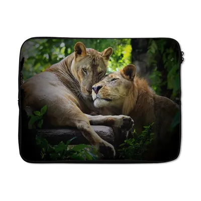 Produktbild von MuchoWow® Laptop Hülle 15 Zoll Löwen - Baum - Gras Laptoptasche - Laptoptasche - Sleeve - Rundum-Schutz