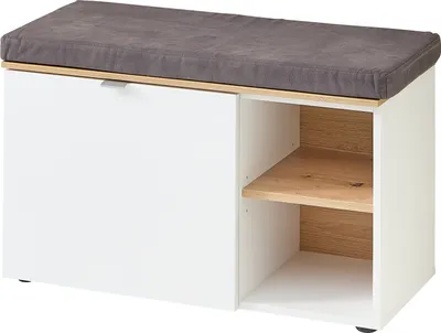 Produktbild von Schuhbank >Bari< in Weiß matt, mit Sitzkissen - 78x50x38cm (BxHxT)