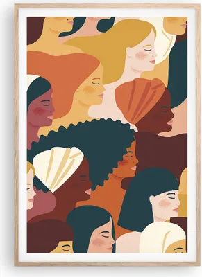 Produktbild von Gerahmtes Poster - Rahmen in heller Eiche - Frauen Multikulturalismus Modern - 70x100 cm - Wand Bild - Wanddeko - Wandbilder - Kunstposter - Wandposter - Bilderrahmen - Bilder - P2NPA70x100-4500
