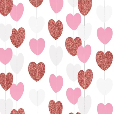 Productafbeelding van Papieren hartjesketting, roze goud, roze, wit, 16 meter, set van 4, met glitter