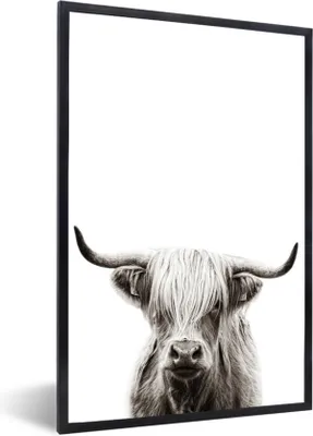 Produktbild von MuchoWow® MuchoWow® Gerahmtes Poster Schottisches Hochlandrind - Weiß - Kuh 40x60 cm - Poster mit zchwarzem Bilderrahmen - Papierdruck - Wandbilder