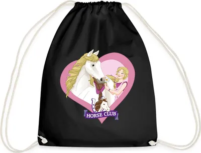 Produktbild von Spreadshirt Schleich Horse Club Sofia & Blossom Herzmotiv Turnbeutel, One size, Schwarz