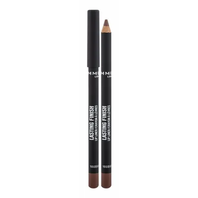 Two Rimmel London Lasting Finish lip liners are shown standing upright against a white background.