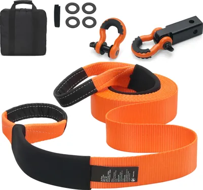 Obrázek produktu pro SucceBuy sada tažných popruhů 3" x 30 ft, MBS 36 000 lbs, trojitá vyztužená smyčka, s 2" spojkou, 3/4" D-kroužkovými třmeny (2 ks) a úložnou taškou, ideální pro vyprošťovací operace