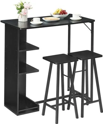 Immagine prodotto di Set tavolo e sedie con ripiani contenitori - Piccolo tavolo da pranzo e sedie - Salvaspazio - Ideale per cucina e soggiorno