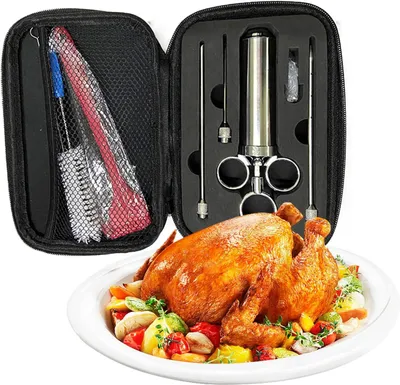Produktbild von Gewürzinjektor aus Edelstahl 304 mit 3 Nadeln, 60 ml Gewürzspritze für Rindfleisch, Gewürzinjektor, Küchenhelfer