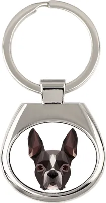 Immagine prodotto di Boston Terrier - portachiavi geometrico con foto e scritta Art-Dog