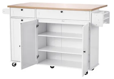 Obrázek produktu pro Kuchyňský ostrůvek o výšce 153 cm s kolečky, úložným prostorem, zásuvkami a sklopnou deskou