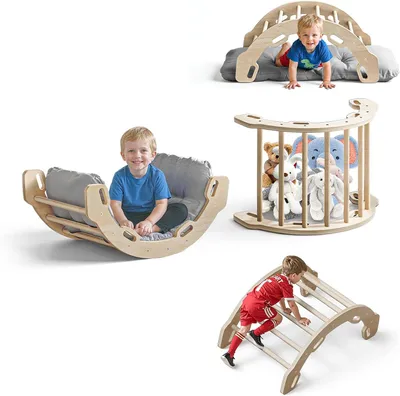 Productafbeelding van Houten Montessori-klimboog met kussen voor baby's vanaf 1 jaar