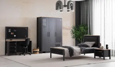 Image de Meubles pour chambre d'adolescent Lit design Table de chevet Armoire en bois