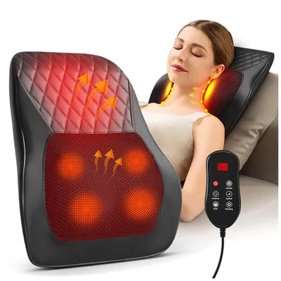 Obrázok produktu pre REVENTO® Relax Masážny vankúš 4 hlavice Vyhrievanie Krk Chrbát Ramená Diaľkový ovládač Čierny