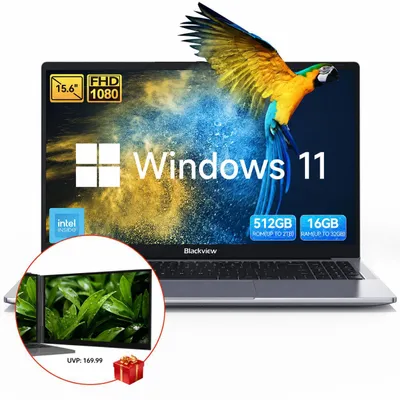 Produktbild von Blackview 15.6" FHD Acebook 6 mit 15.6" tragbarem Bildschirm, 4x3.6Ghz, 16GB DDR4+512GB SSD/1TB, 180° drehbar, Windows 11, Tastatur-Aufkleber